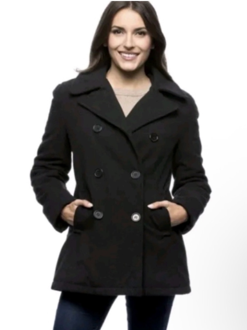 Michael Kors Women's Black Double-Breasted Peacoat